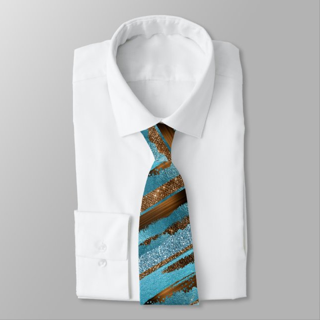 Brown and Blue Glitter Shine Neck Tie (Tied)