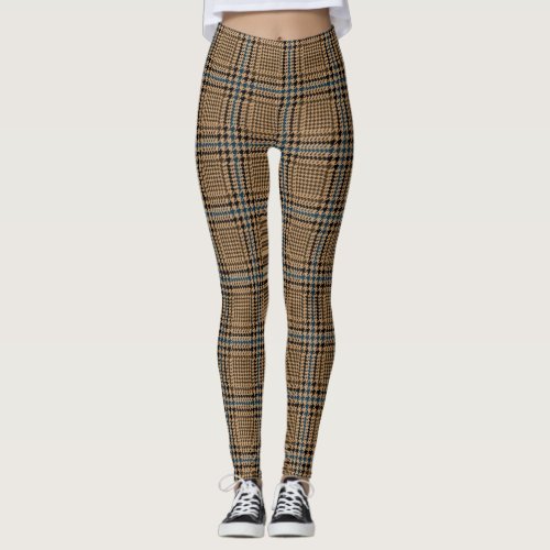 Brown And Blue Houndstooth Glen Check Pattern Leggings