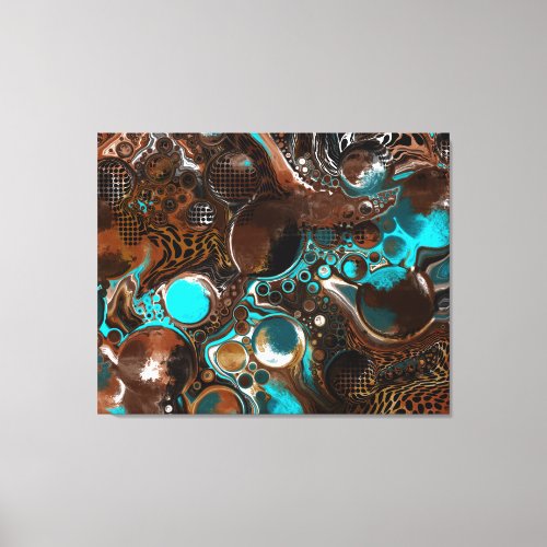 Brown and Blue Marble Bubbles Fluid Art     Canvas Print