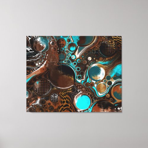 Brown and Blue Marble Bubbles Fluid Art     Canvas Print