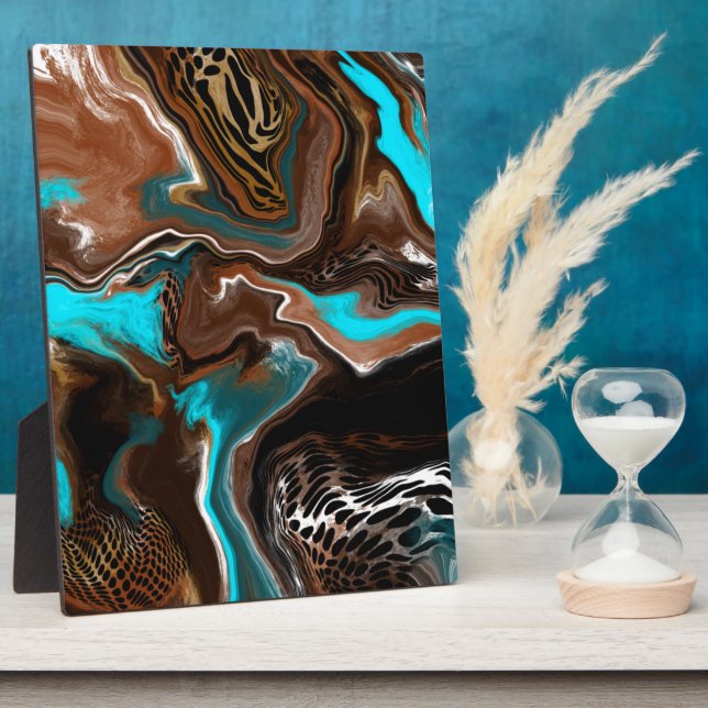 Brown and Blue Marble Fluid Art  Plaque (Side)