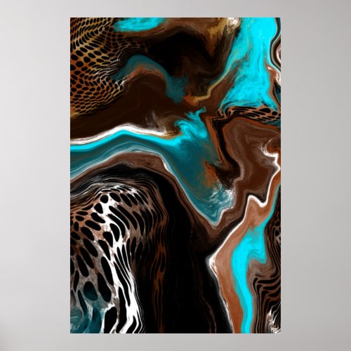 Brown and Blue Marble Fluid Art  Poster