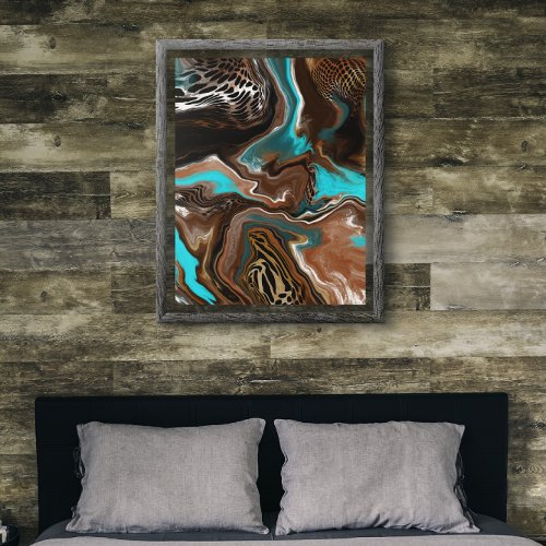 Brown and Blue Marble Fluid Art    Poster