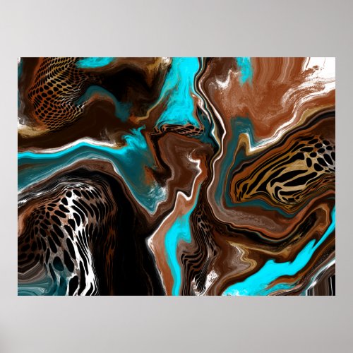 Brown and Blue Marble Fluid Art    Poster