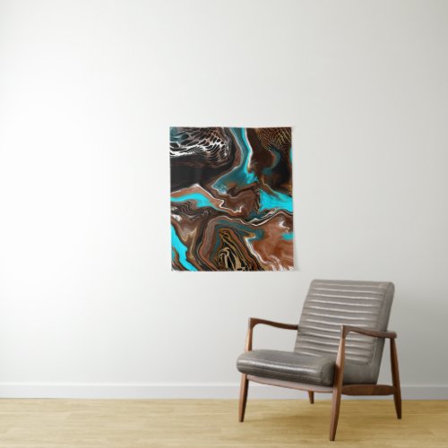 Brown and Blue Marble Fluid Art    Tapestry