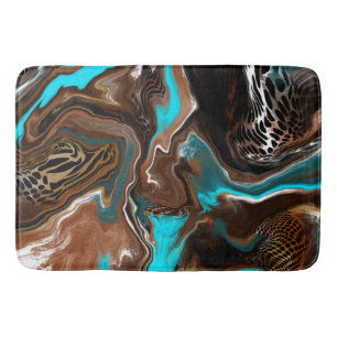Brown and Blue Marble Swirl Fluid Art Bath Mat