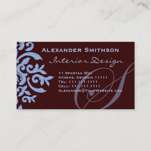 Brown and Blue Monogram S Designer Business Card
