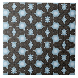Brown and blue pattern print ceramic tile