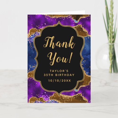 Brown and Blue Peacock Agate Birthday Thank You Card