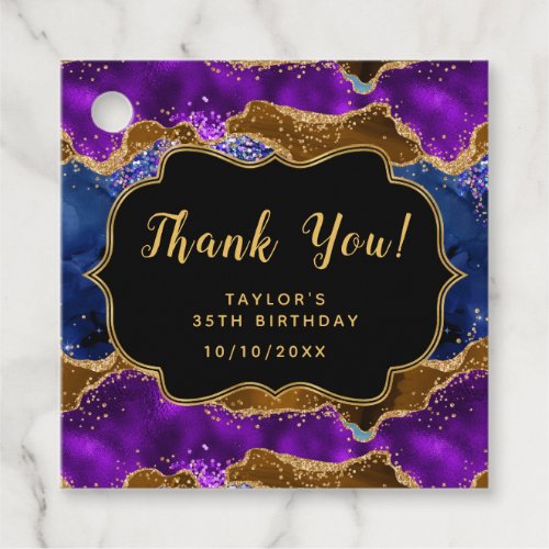 Brown and Blue Peacock Agate Birthday Thank You Favor Tags