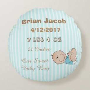 Brown and Blue Personalized Baby Boy Pillow
