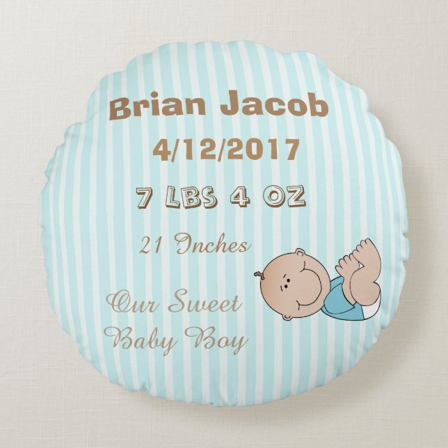 Brown and Blue Personalized Baby Boy Pillow (Front)