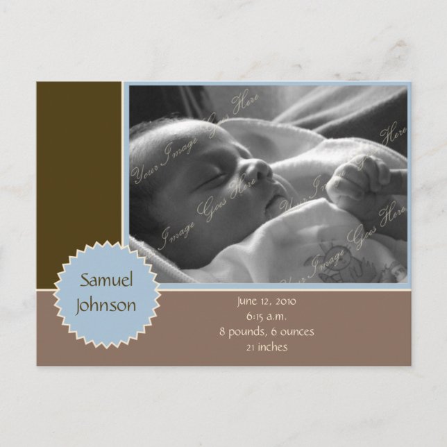 Brown and Blue Photo Announcement (Customizable) Postcard (Front)