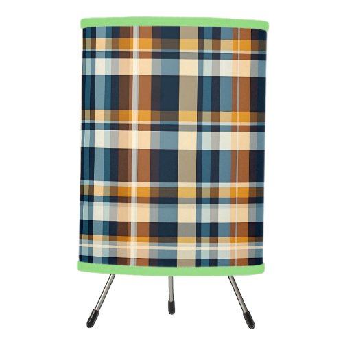 Brown And Blue Plaid  Tripod Lamp