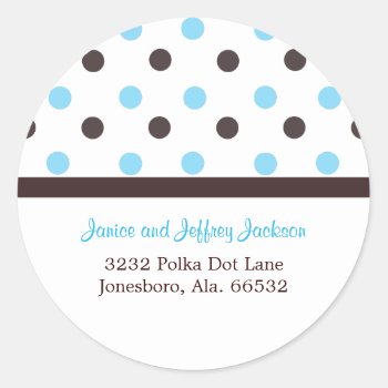 Brown And Blue: Polka Dot Address Sticker by SayItNow at Zazzle