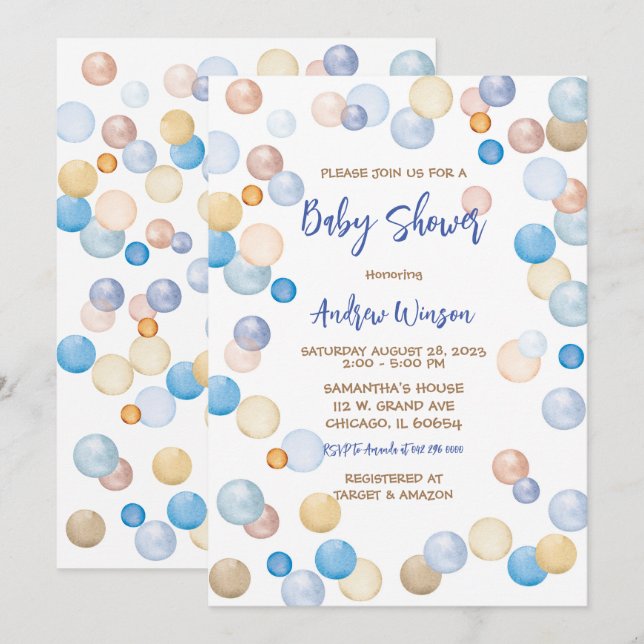 Brown and Blue Polka Dot Baby Shower  Invitation (Front/Back)
