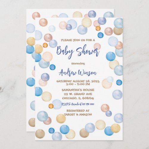 Brown and Blue Polka Dot Baby Shower  Invitation