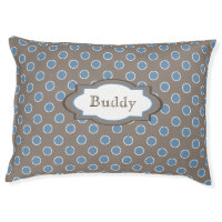 Brown and Blue Polka Dots Personalized Pet Bed