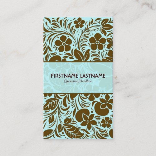 Brown And Blue Retro Floral And Leafs Pattern 2 Business Cards