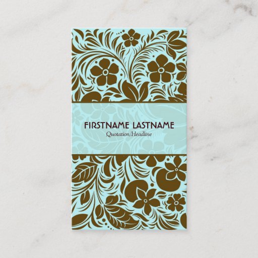 Customizable Brown And Blue Retro Floral And Leafs Pattern 2 Business Cards