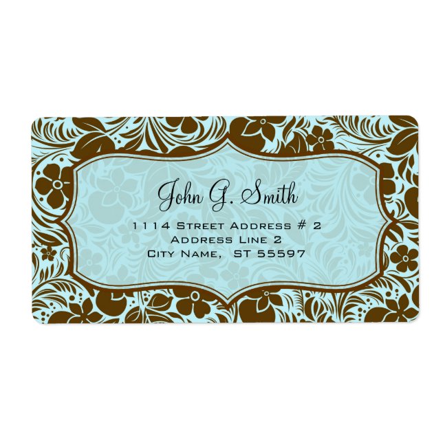 Brown And Blue Retro Flowers And Leafs Pattern Label (Front)