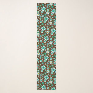 Brown and Blue Retro Mod Flowers  Scarf