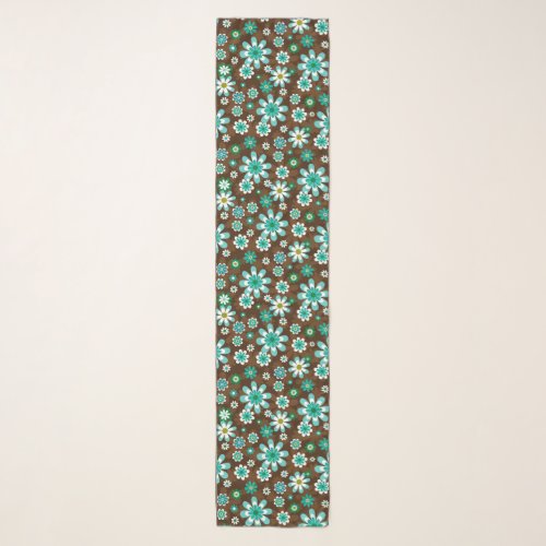 Brown and Blue Retro Mod Flowers  Scarf