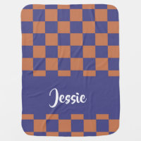 Brown and blue square blocks baby blanket