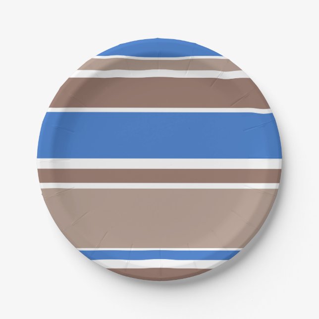 Brown and blue stripes paper plates (Front)