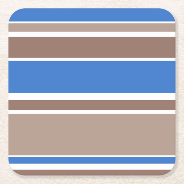 Brown and blue stripes square paper coaster (Front)