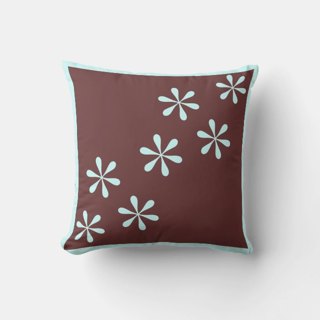 brown and blue / teal floral pillow (Front)