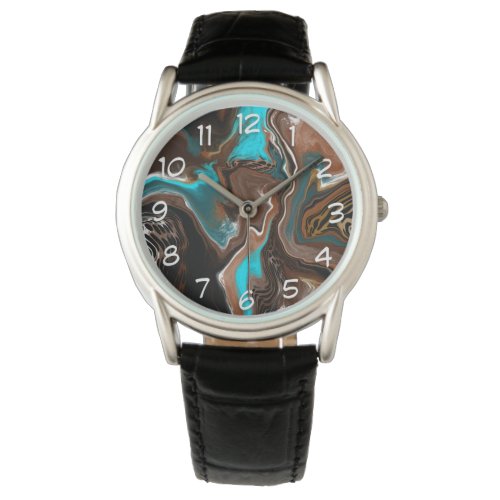 Brown and Blue Teal Marble Fluid Art      Watch