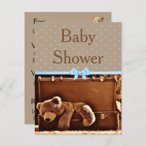 Brown and Blue Teddy Bear Baby Shower Invitation