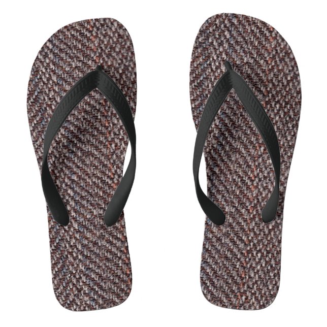 Brown and Blue Tweed Image Adult Flip Flops (Footbed)