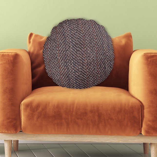Brown and Blue Tweed Image Round Throw Pillow (Brown and Blue Tweed Image Round Throw Pillow)
