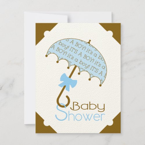 Brown and Blue Umbrella Baby Shower Invitation