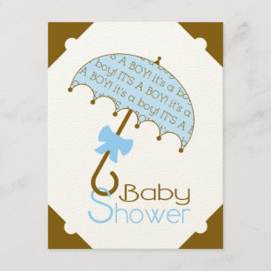 Brown and Blue Umbrella Baby Shower Invitation