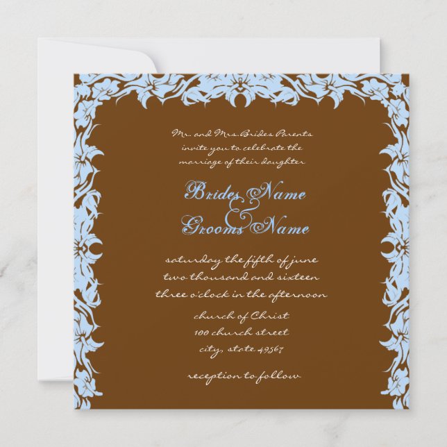 Brown and Blue Vintage Flower Wedding Invitation (Front)
