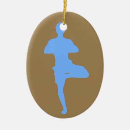Brown and Blue Yoga Tree Pose Ceramic Ornament