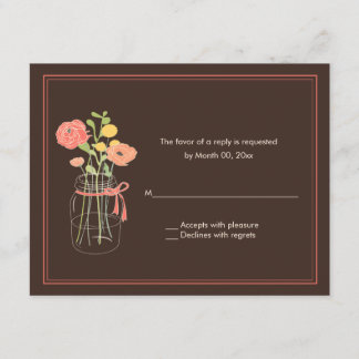 Brown and Coral Mason Jar RSVP Response Cards