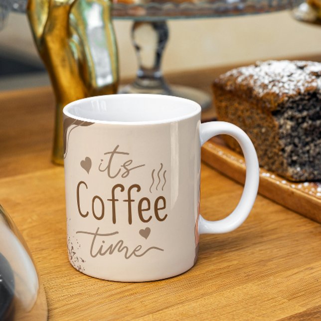 Brown and Cream Aesthetic It's Coffee Time Mug (Creator Uploaded)
