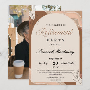 Brown and Cream Aesthetic Retirement Party Photo Invitation