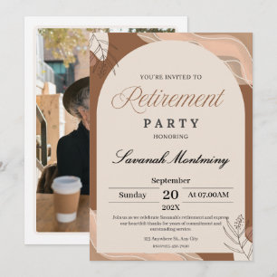 Brown and Cream Aesthetic Retirement Party Photo Invitation