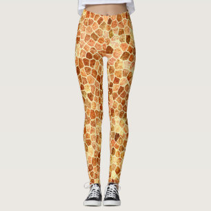 Brown and Cream Cobbled Patchwork Terrazo Pattern Leggings