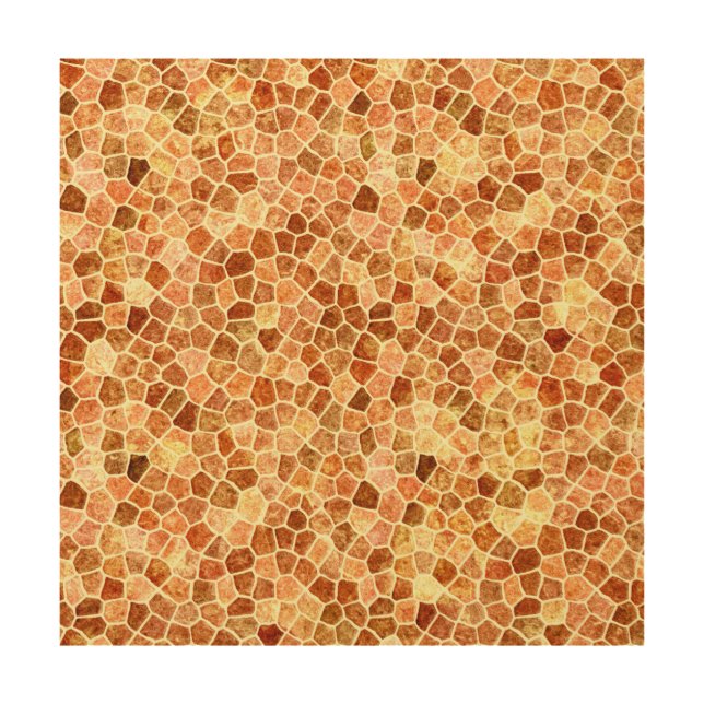 Brown and Cream Cobbled Patchwork Terrazo Pattern Wood Wall Art (Front)