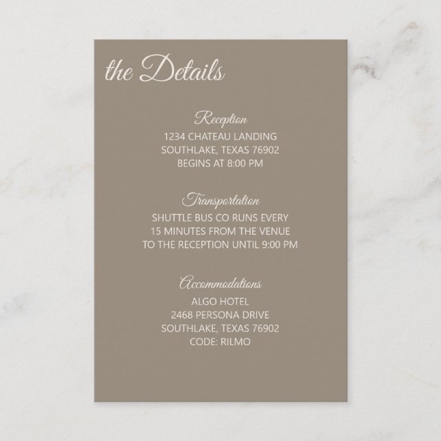 Brown and Cream Details Enclosure Card (Front)