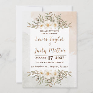 Brown and Cream Floral Watercolor Wedding Invitation
