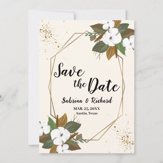 Brown And Cream Floral Wedding Save The Date Invitation (Front)
