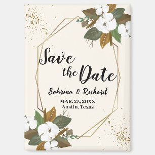 Brown And Cream Floral Wedding Save The Date Magnet