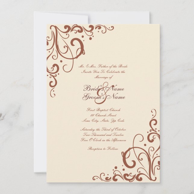 Brown and Cream Flourish Wedding Invitation (Front)